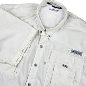 Columbia PFG Bahama Shirt Men Large White Omni-Shade Vented Fishing Short Sleeve